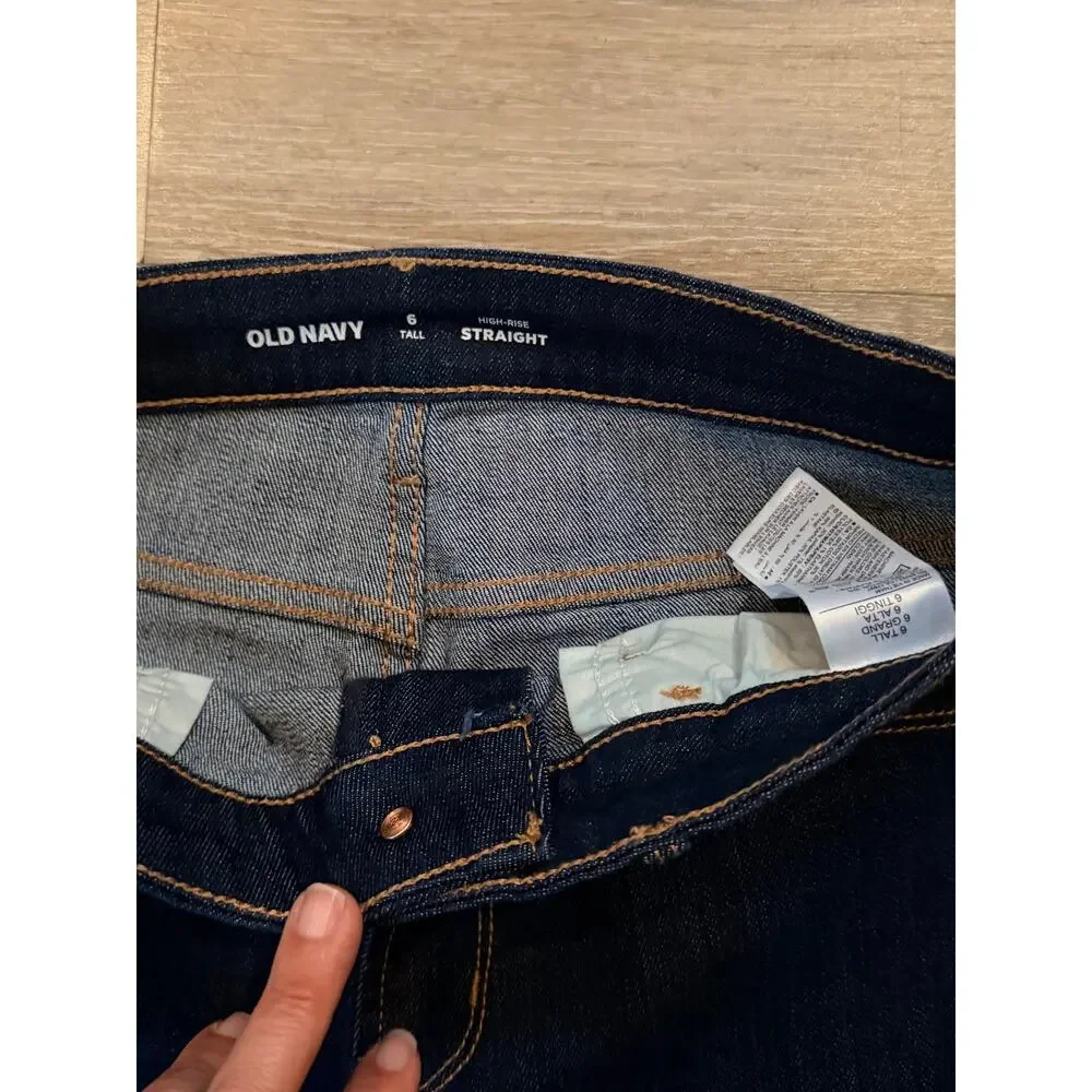 Old Navy High Rise Straight Dark Denim Jeans Size 6 Tall